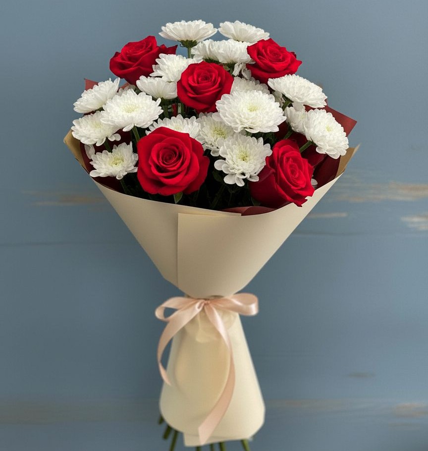 Букет цветов из: Розы и Хризантемы в Мирный