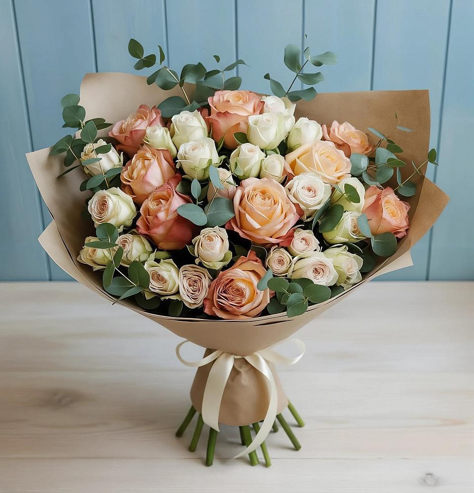 Букет цветов из: Альстромерии и Розы в Мирный