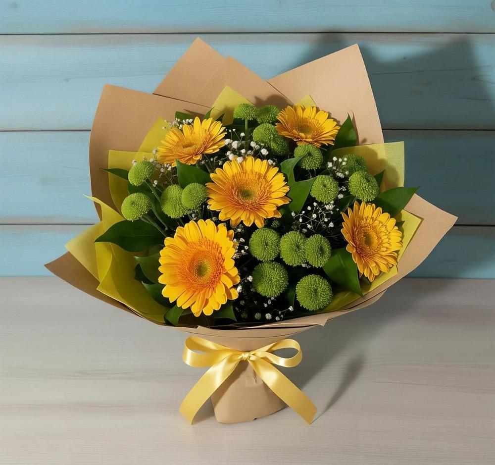 Букет цветов из: Герберы и Хризантемы в Мирный