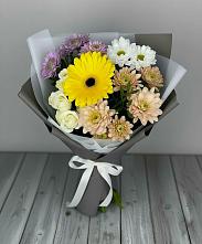 Букет цветов из:  Розы, Герберы и Хризантемы #REPLACE_PRED# Мирный