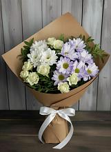 Букет цветов из:  Хризантемы и Розы #REPLACE_PRED# Мирный