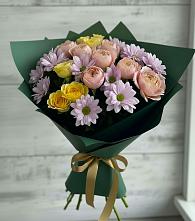 Букет цветов из:  Хризантемы и Розы #REPLACE_PRED# Мирный