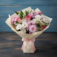 Букет цветов из:  Хризантемы, Альстромерии и Розы #REPLACE_PRED# Мирный