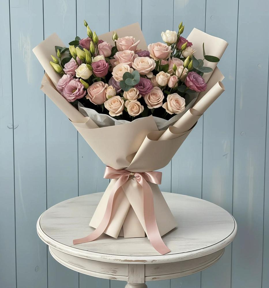 Букет цветов из: Розы и Лизиантусы в Мирный