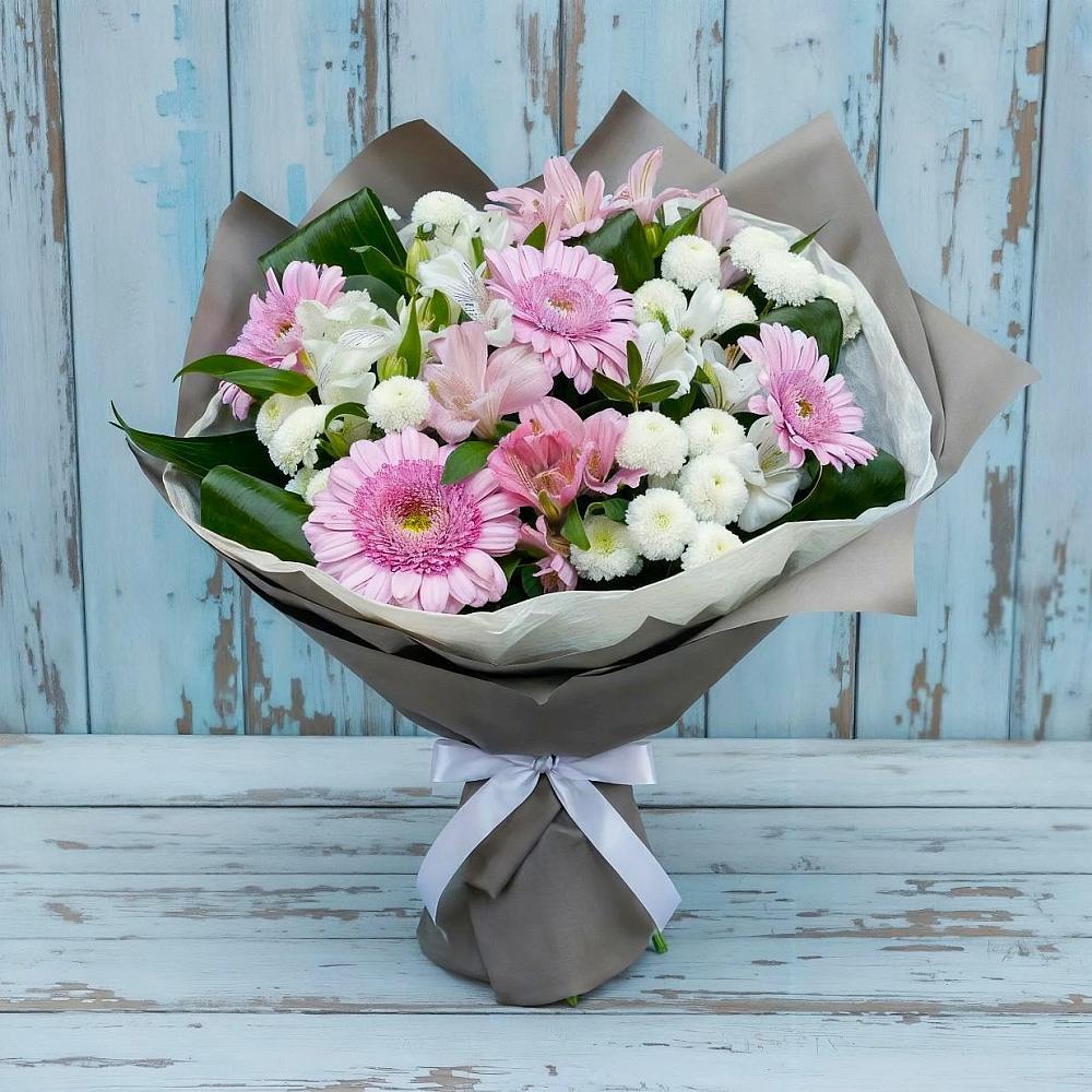 Букет цветов из: Герберы, Альстромерии и Хризантемы в Мирный