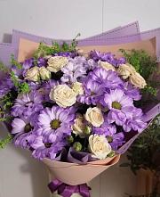 Букет цветов из:  Хризантемы и Розы #REPLACE_PRED# Мирный